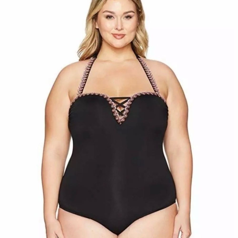 BECCA New Size 2X Mardi Gras One Piece Swimsuit Swimwear